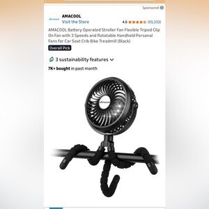 AMACOOL Green Flexible Tripod Clip Fan New in Box